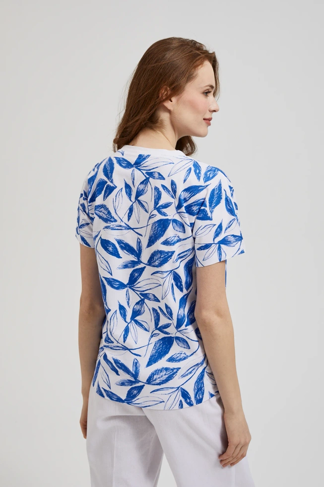 Bluzka z nadrukiem liści niebieska