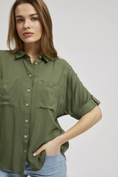 Koszula z krótkim rękawem i kieszeniami khaki