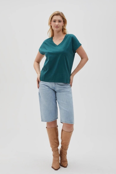 Bawełniny t-shirt z dekoltem w serek zielony