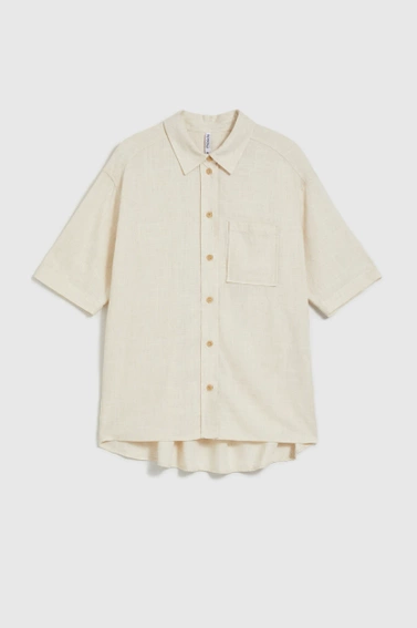 Lniana koszula z kieszonką beżowa