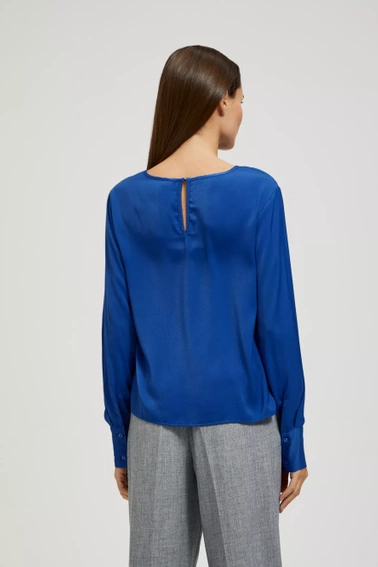 Gładka koszula z dekoltem w serek i długimi rękawami niebieska