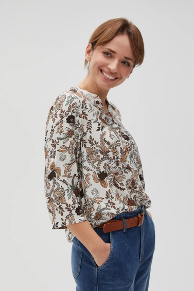 Wiskozowa koszula z kwiatowym wzorem beżowa