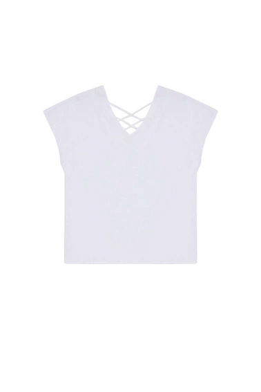 Koszulowa bluzka z dekoltem w serek z wiskozy biała