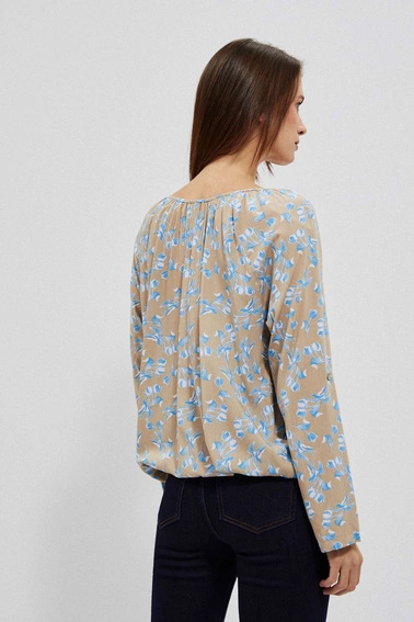 Wzorzysta koszula w kwiaty ciemnobeżowa