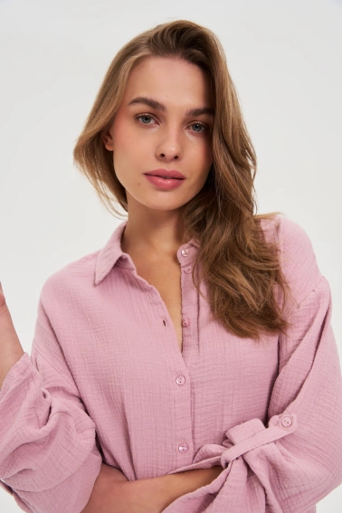 Koszula z bawełnianego muślinu różowa
