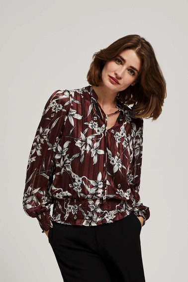 Koszula z kwiatowym wzorem kasztanowa