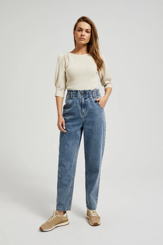 Bawełniane jeansy paperbag niebieskie