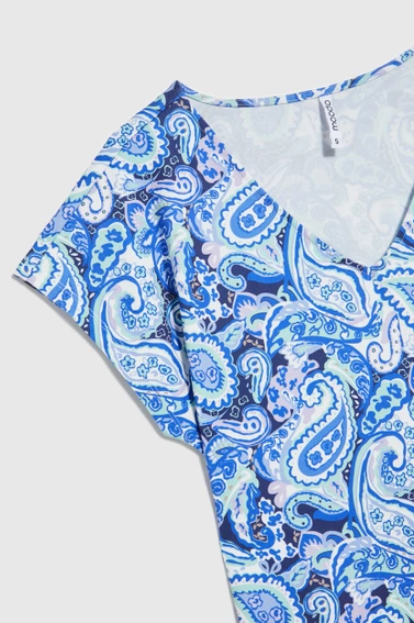 Wzorzysta bluzka z krótkimi rękawami niebieska