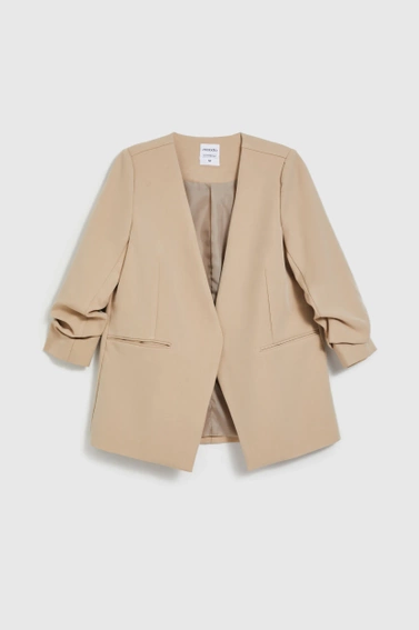 Marynarka z marszczonymi rękawami 3/4 beżowa