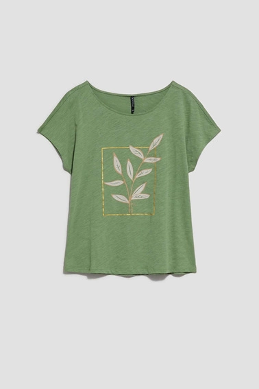 T-shirt z nadrukiem oliwkowy