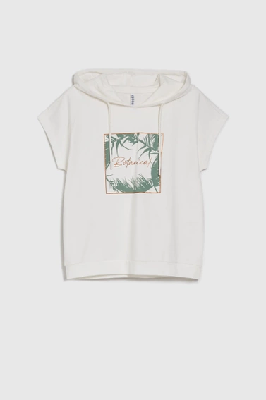 Bluza z kapturem i krótkimi rękawami biała