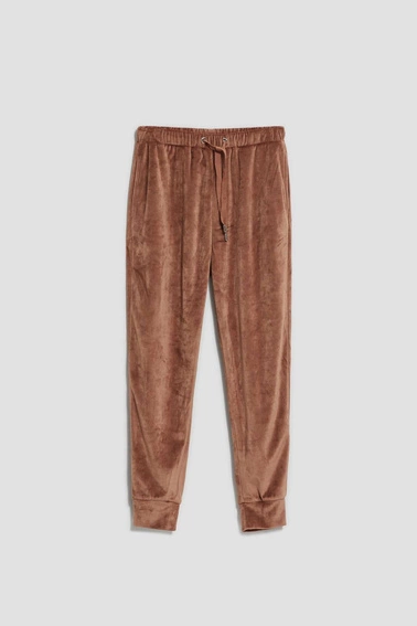 Welurowe spodnie dresowe kawowe