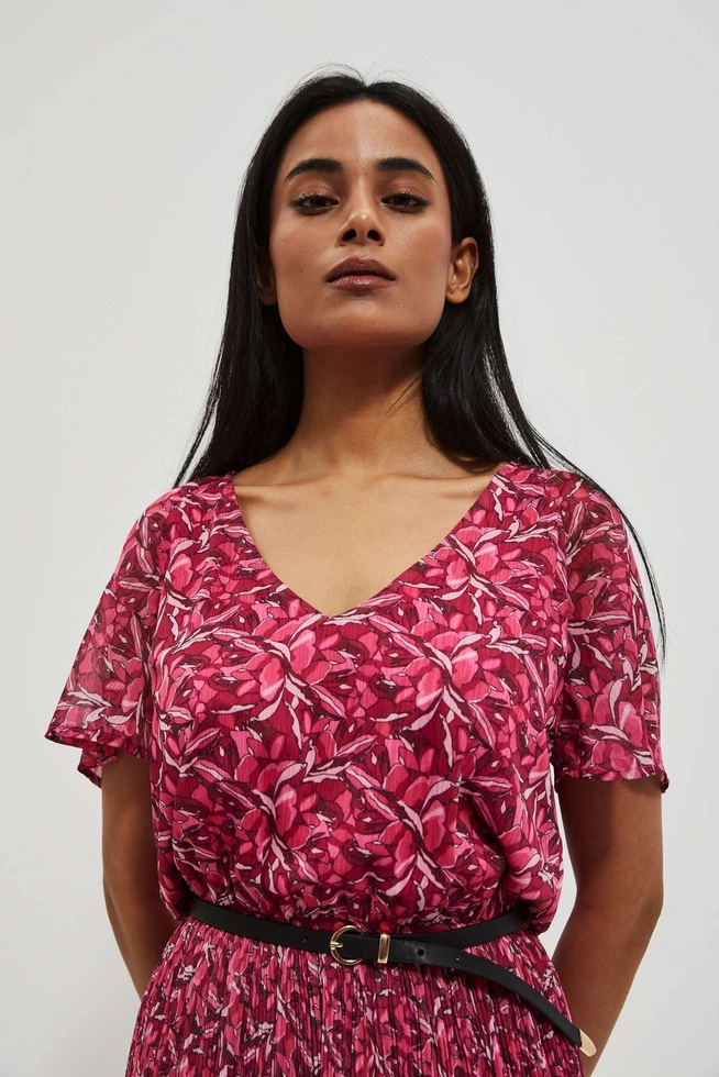 Sukienka z plisowanym dołem truskawkowa