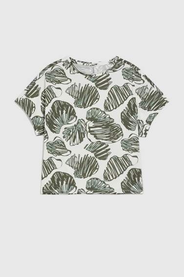 Bluzka z tropikalny printem oliwkowa