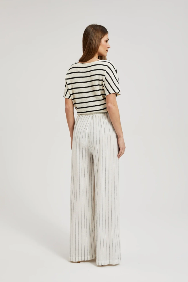 Lniane spodnie w paski białe