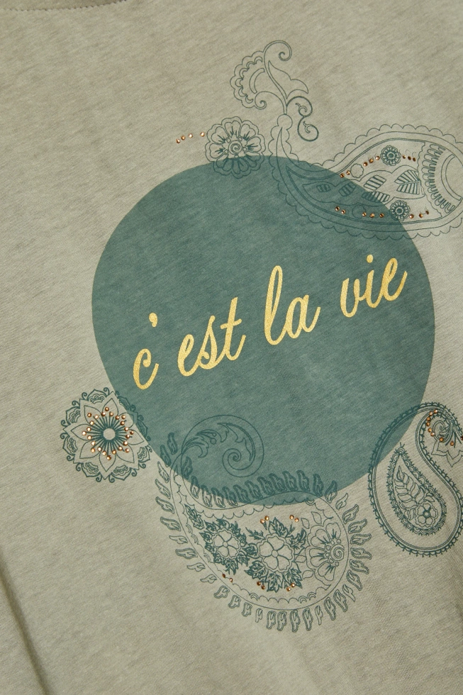 Bawełniana bluzka z nadrukiem oliwkowa