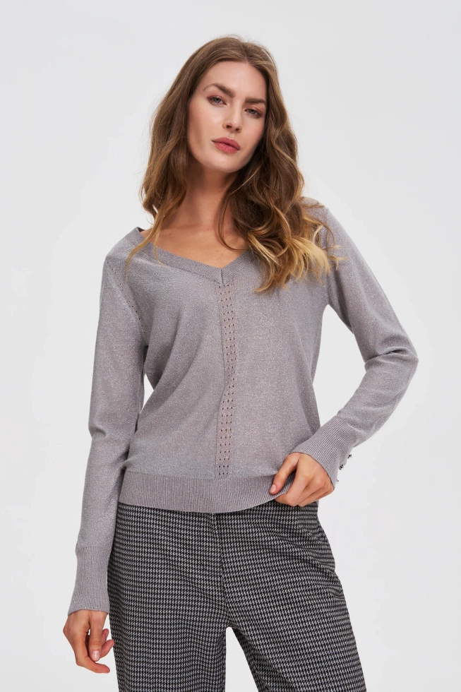 Sweter z metaliczną nitką szary