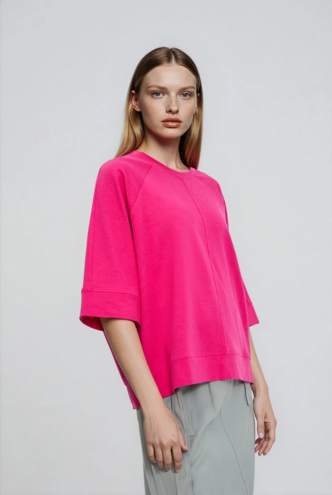 Bluza z krótkimi i szerokimi rękawami fuksjowa