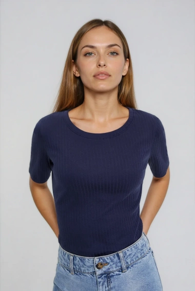Bluzka z prążkowanego materiału granatowa