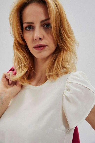 Bluzka koszulowa z bufkami perłowa