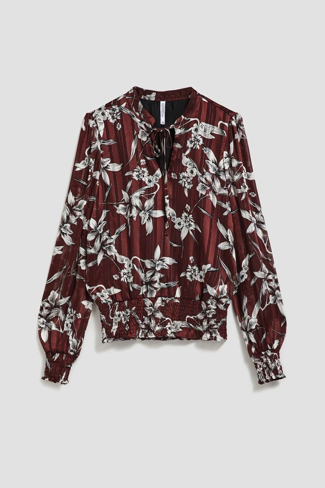 Koszula z kwiatowym wzorem kasztanowa