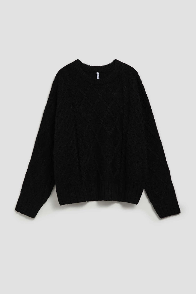 Sweter z ozdobnym splotem długimi rękawami czarny