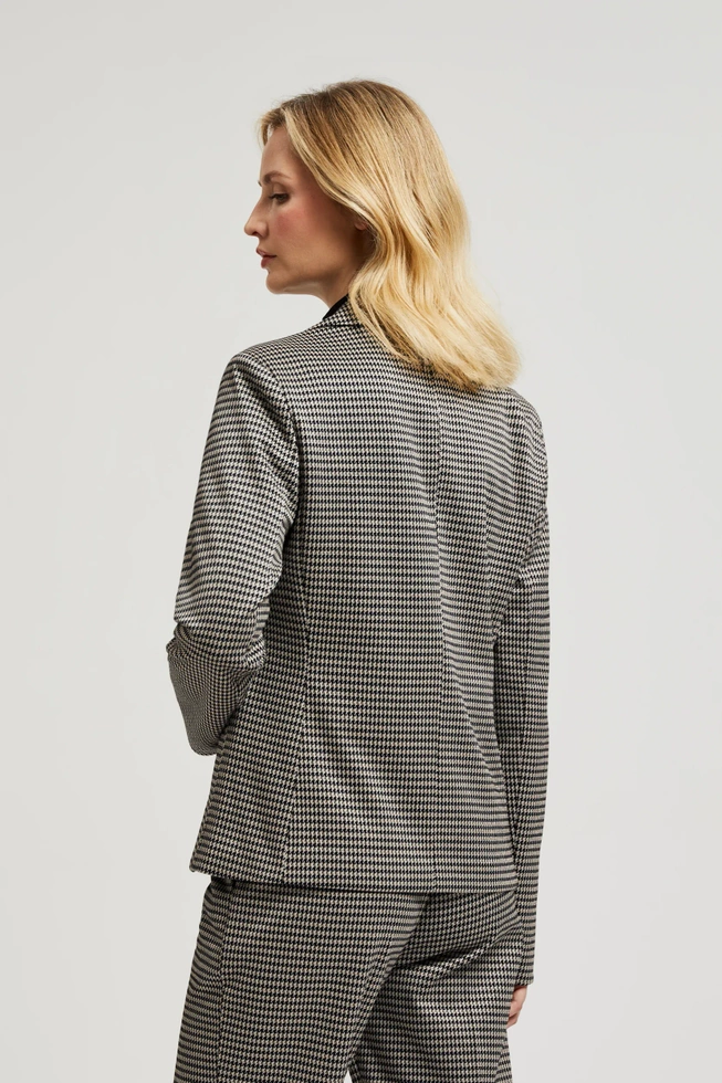 Jednorzędowa marynarka w pepitkę beżowa