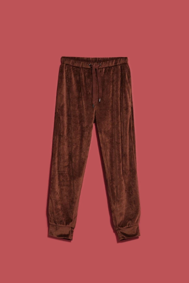 Welurowe spodnie dresowe kasztanowe