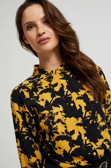 Wiskozowa koszula z printem i kołnierzykiem żółta