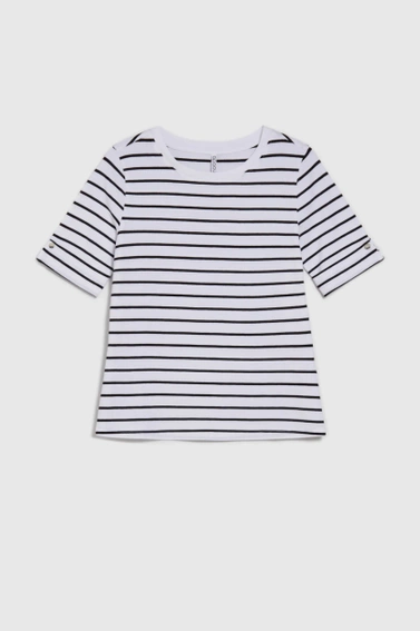 Bluzka w paski z okrągłym dekoltem czarna