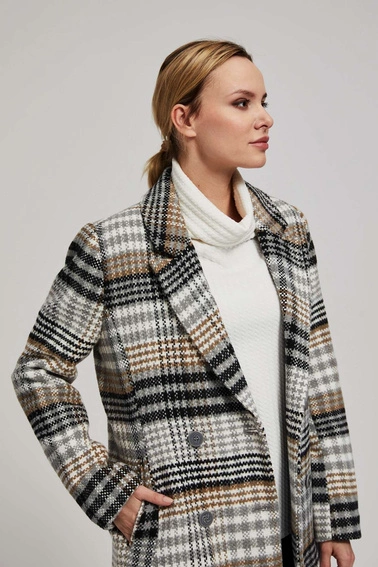 Dwurzędowy płaszcz w kratę