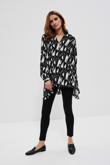 Długa koszula z wiskozy zapinana na guziki czarna