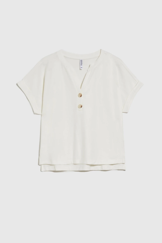 Bluzka z guzikami na dekolcie biała