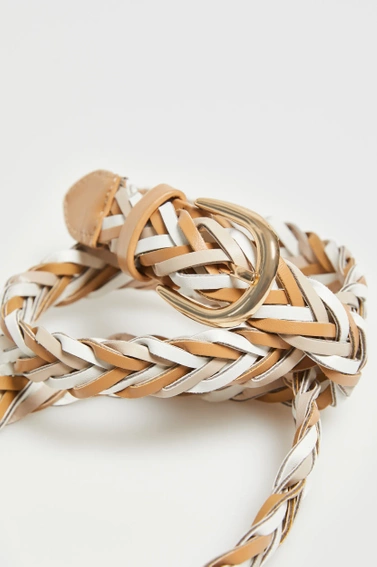 Pasek pleciony beżowy