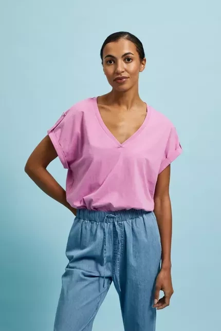 Bluzka z podwijanymi rękawami różowa