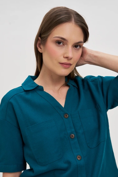 Koszula z wiskozy i lnu zielona