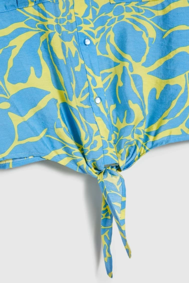 Wzorzysta koszula z wiązanemi żółta