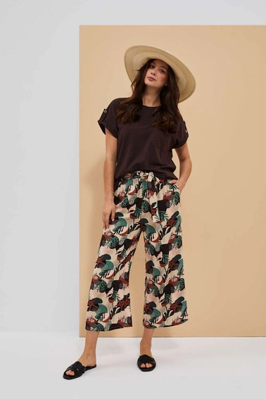 Wzorzyste spodnie kuloty ciemnobeżowe