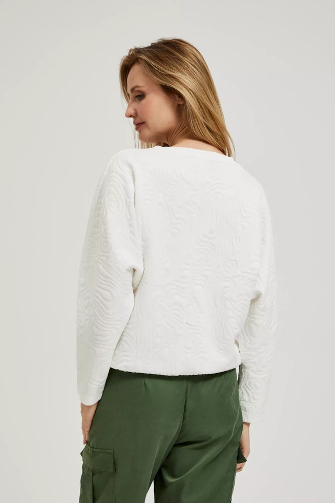 Bluza z okrąłym dekoltem i wiązaniem w pasie biała