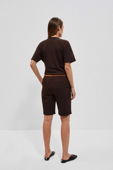 Szorty z plecionym paskiem ciemnbrązowe