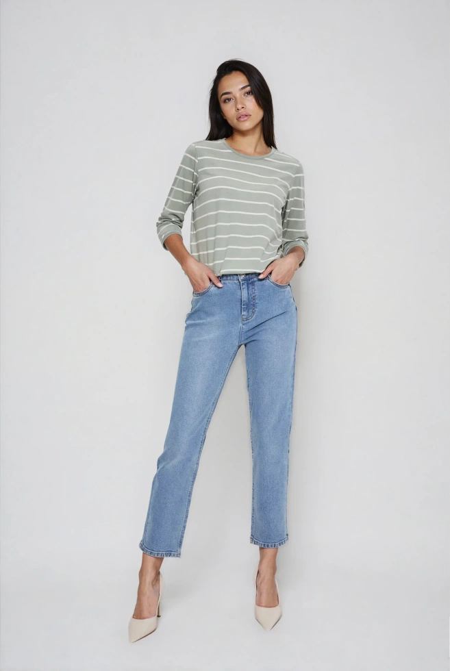 Bluzka w paski oliwkowa