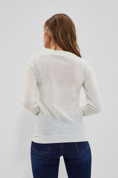 Sweter z ażurowym zdobieniem perłowy