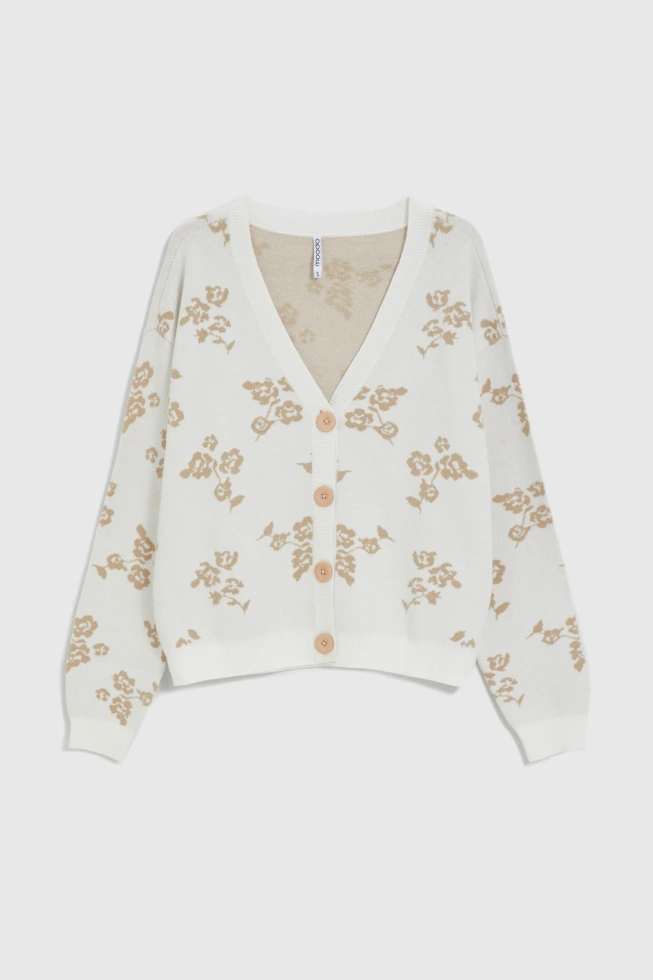 Kardigan w kwiaty beżowy