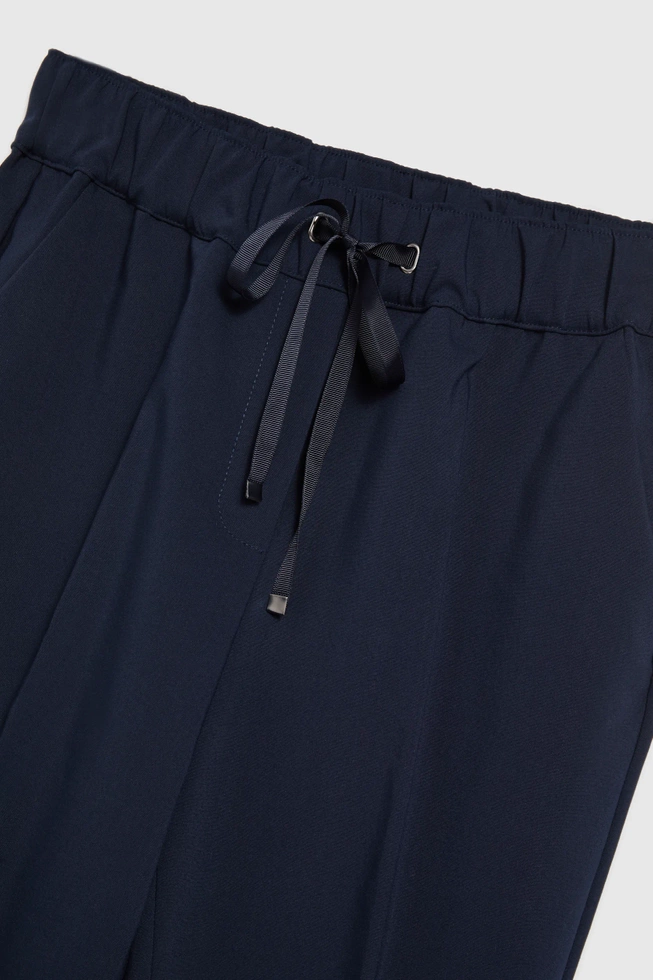 Spodnie z prostą nogawką i wiązaniem w pasie granatowe