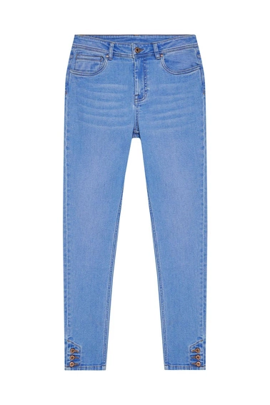 Jeansy medium waist z guzikami na nogawkach niebieskie