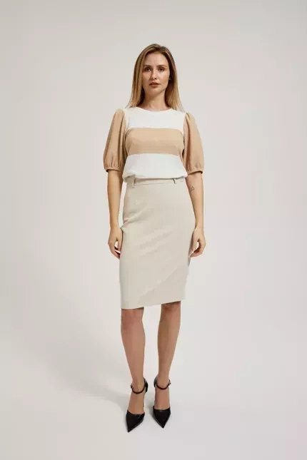 Ołówkowa gładka spódnica do kolan beżowa
