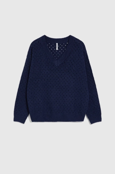 Ażurowy sweter z metaliczną nitką granatowy 