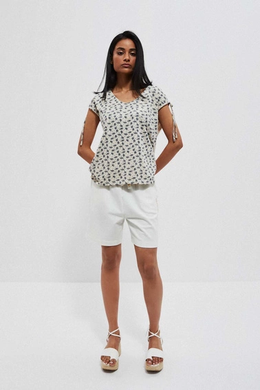 Bawełniany t-shirt z regulowanymi rękawkami piaskowy