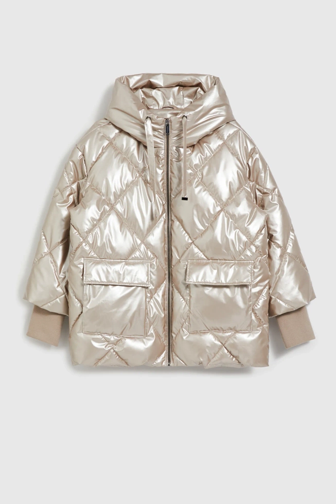 Pikowana kurtka z dużymi kieszeniami beżowa