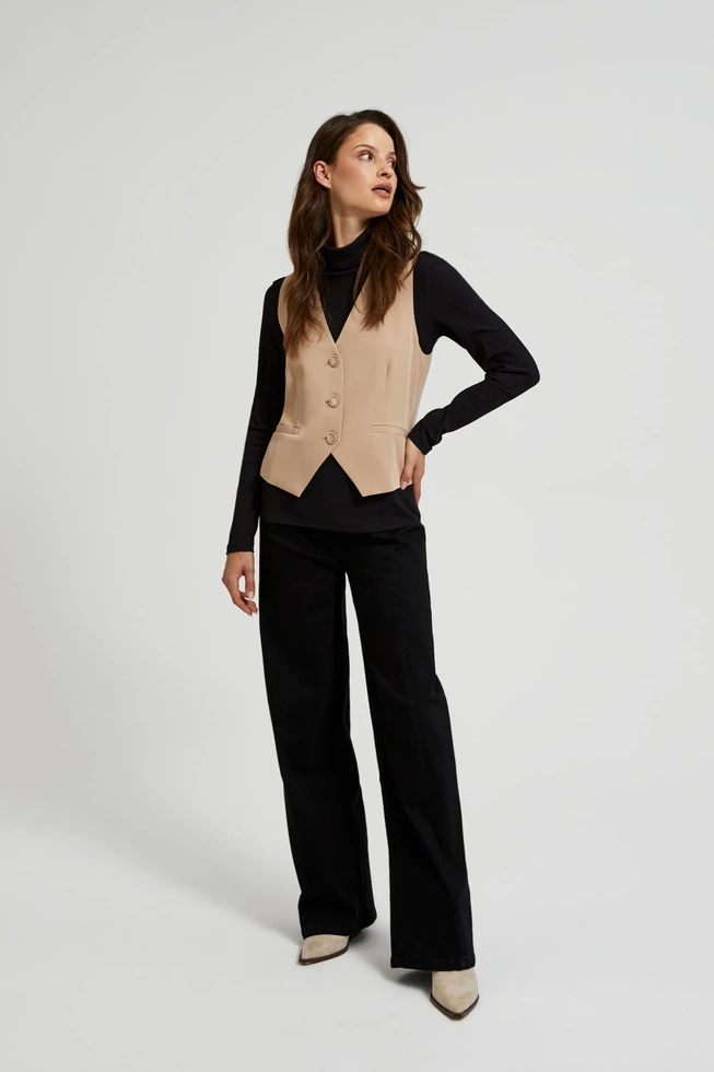 Kamizelka z ozdobnymi guzikami beżowa